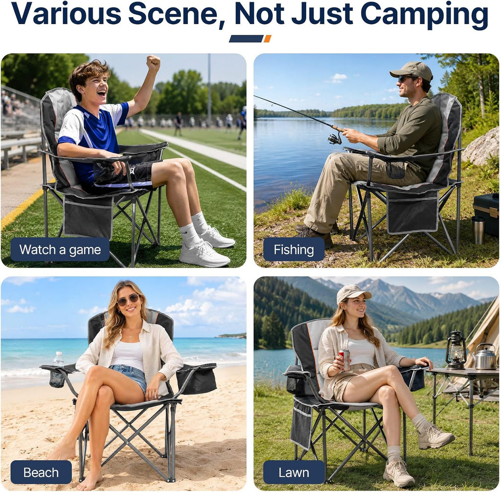 Folding Camping Chair, Oversized Heavy Duty Chairs, Black