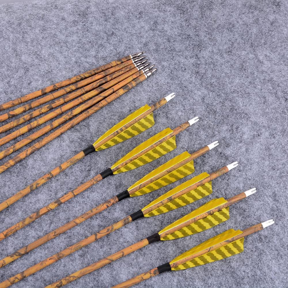 30” Archery Carbon Arrows Hunting Arrows with 4” Turkey Feather Removable Tips Targeting Practice Arrows 500 Spine for Compound & Recurve & Traditional Bow 6/12Pcs