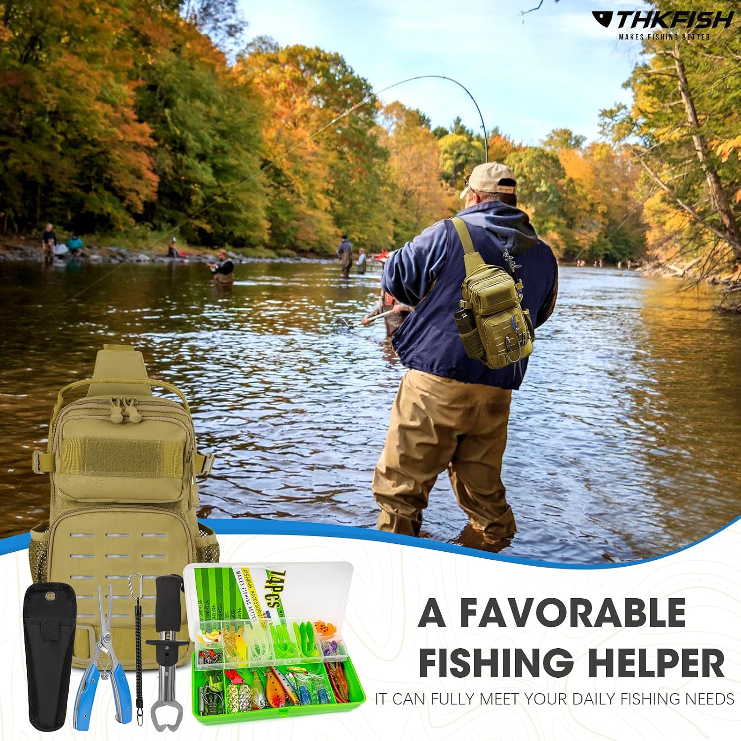 79 Pcs Fishing Tool Kit, Fishing Backpack with Tackle Boxes Fishing Pliers Kit Fishing Bait Lure Gear Kit Include Fish Hook Remover, Fishing Lures, Lip Gripper