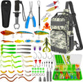 79 Pcs Fishing Tool Kit, Fishing Backpack with Tackle Boxes Fishing Pliers Kit Fishing Bait Lure Gear Kit Include Fish Hook Remover, Fishing Lures, Lip Gripper