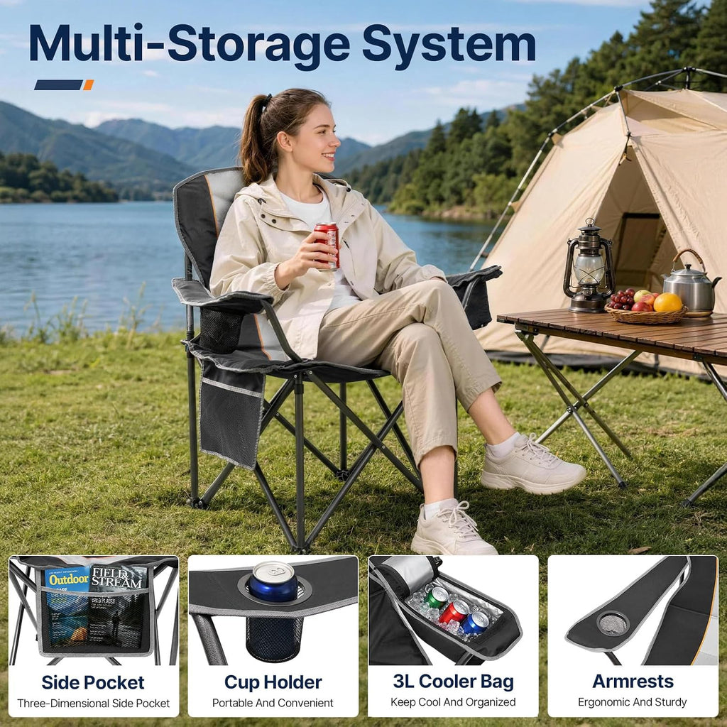 Folding Camping Chair, Oversized Heavy Duty Chairs, Black