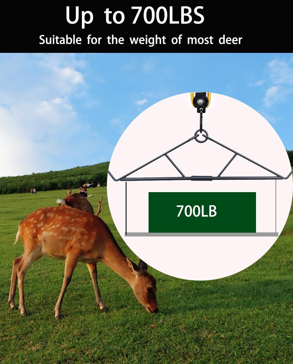 Deer Hanger for Skinning, Deer Hunting Game Hoist Pulley Lift System with Gambrel, Max to 700LB for Hanging and Processing Deer Hog Goat