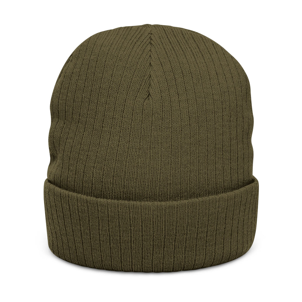 Ribbed Knit Beanie — Embroidered Patch Winter Hat
