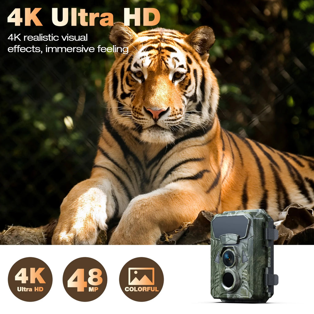 Trail Camera 48MP 4K HD Deer Game Camera Infrared Night Vision Waterproof Motion Activated Wildlife Scouting Hunting Trail Cam with 120°Wide Angle Lens 2.0" LCD Screen