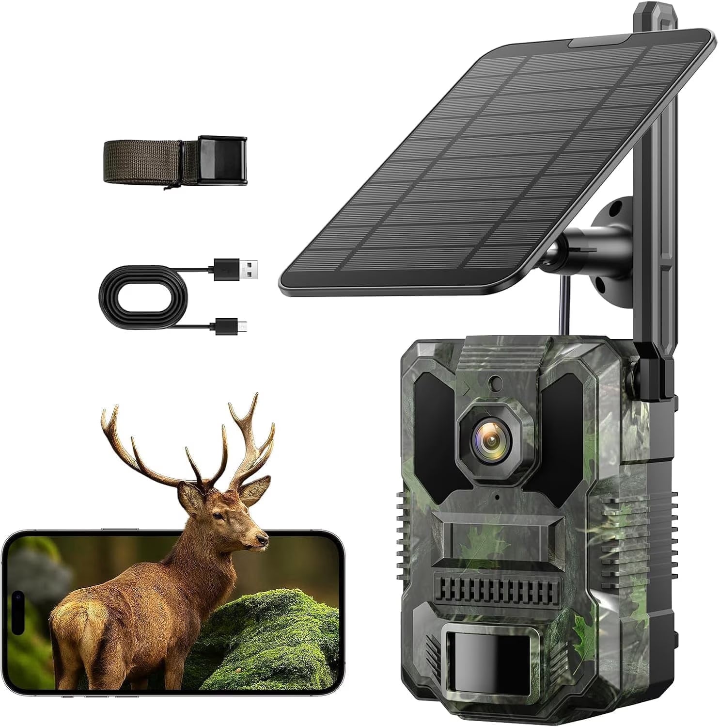 Solar Cellular Trail Camera 4G LTE 2.5K 32MP Hunting Camera 65FT Night Vision 0.1S PIR AI Detection IP66 Wildlife Monitor