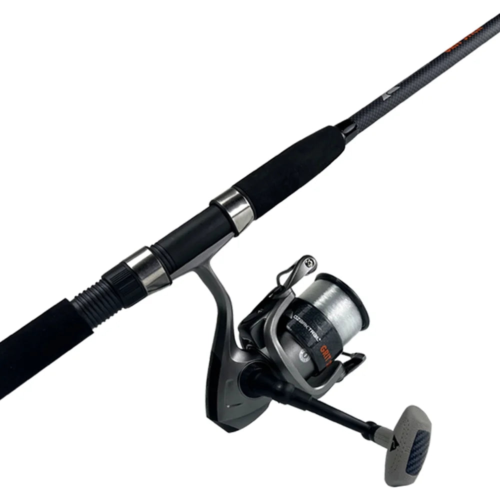 Grit Stick Fishing Rod and Reel Spinning Combo, 7-Foot Medium Heavy Action 2-Piece Fishing Rod, Size 5000 Reel, Left/Right Hand Retrieve, Grey with Orange