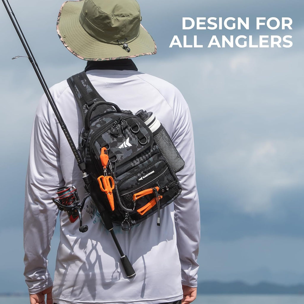 Kast King Baitspace Fishing Sling Bag, Fishing Backpack with Rod Holder