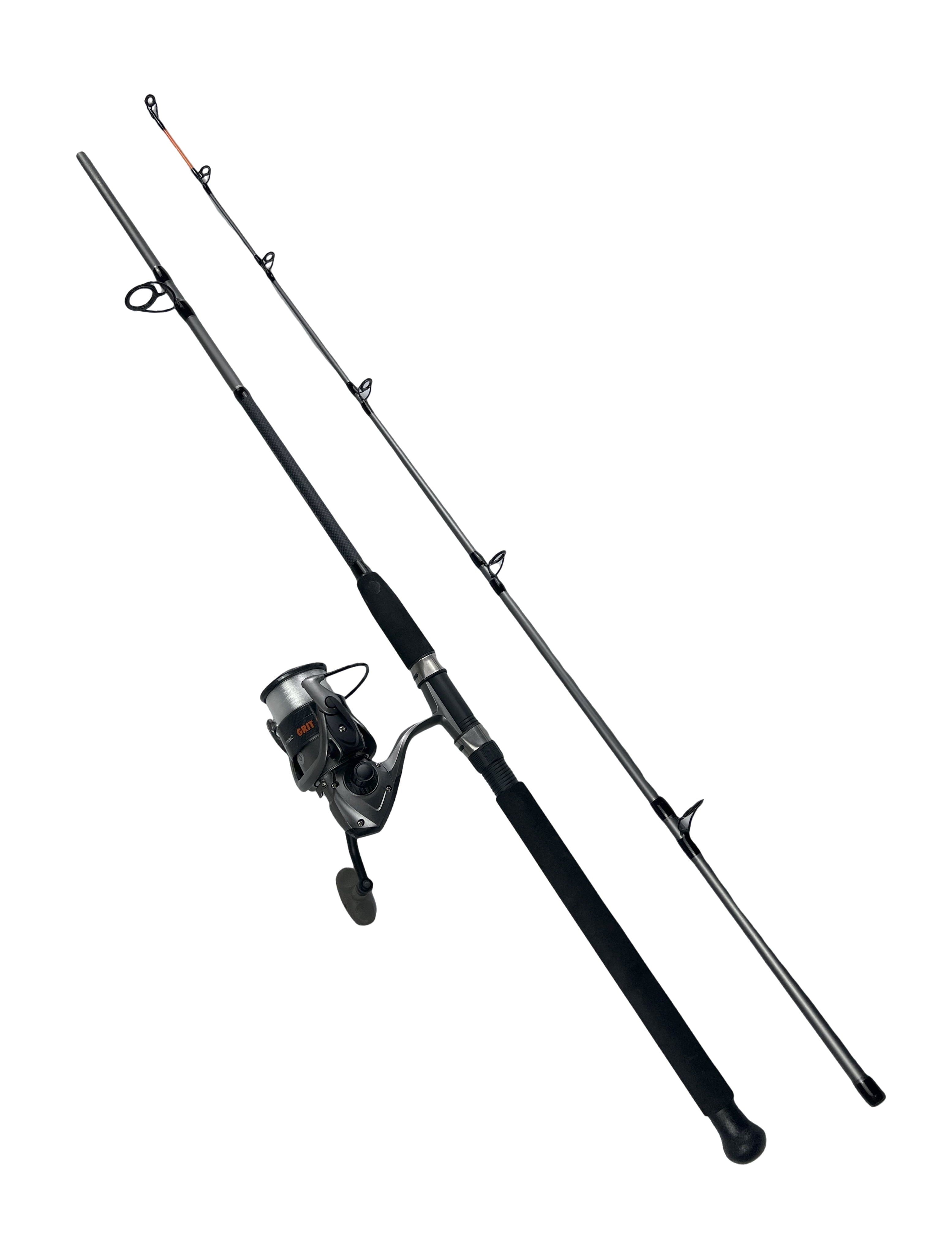 Grit Stick Fishing Rod and Reel Spinning Combo, 7-Foot Medium Heavy Action 2-Piece Fishing Rod, Size 5000 Reel, Left/Right Hand Retrieve, Grey with Orange