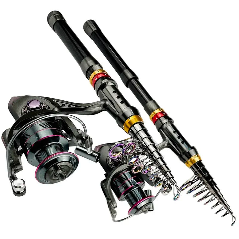 Buck And Bass Carbon Fiber travel spinning rod and reel combo 