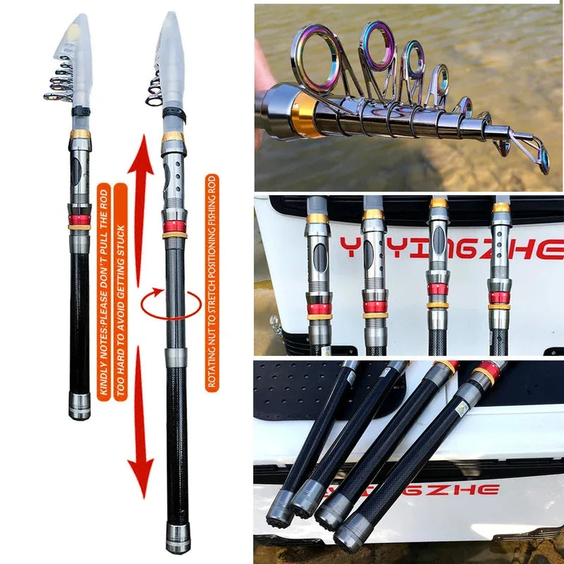 Buck And Bass Carbon Fiber travel spinning rod and reel combo 