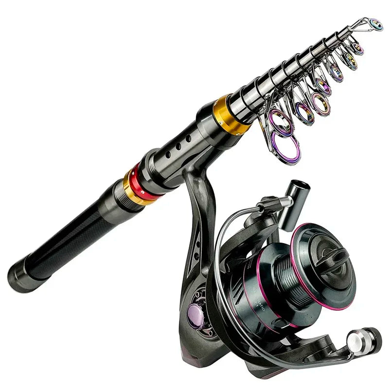 Buck And Bass Carbon Fiber travel spinning rod and reel combo 