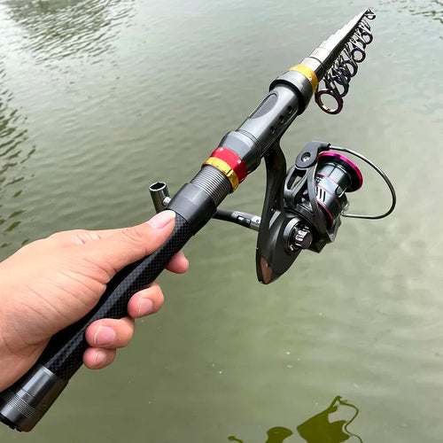 Buck And Bass Carbon Fiber travel spinning rod and reel combo 