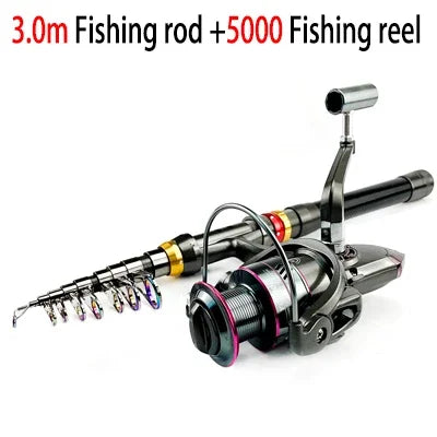 Buck And Bass Carbon Fiber travel spinning rod and reel combo 