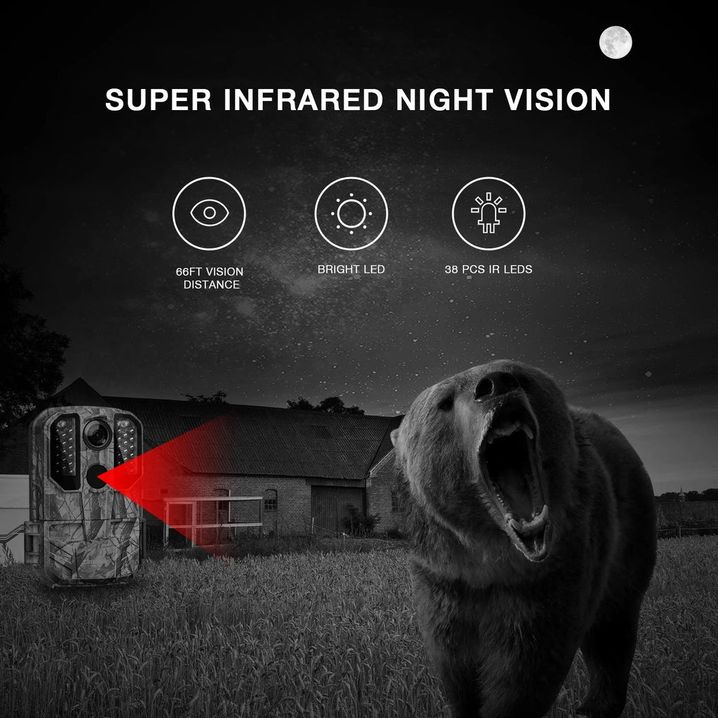 Wifi Trail Camera 24MP 1296P Bluetooth Game Camera with Night Vision Waterproof IP66 Motion Activated