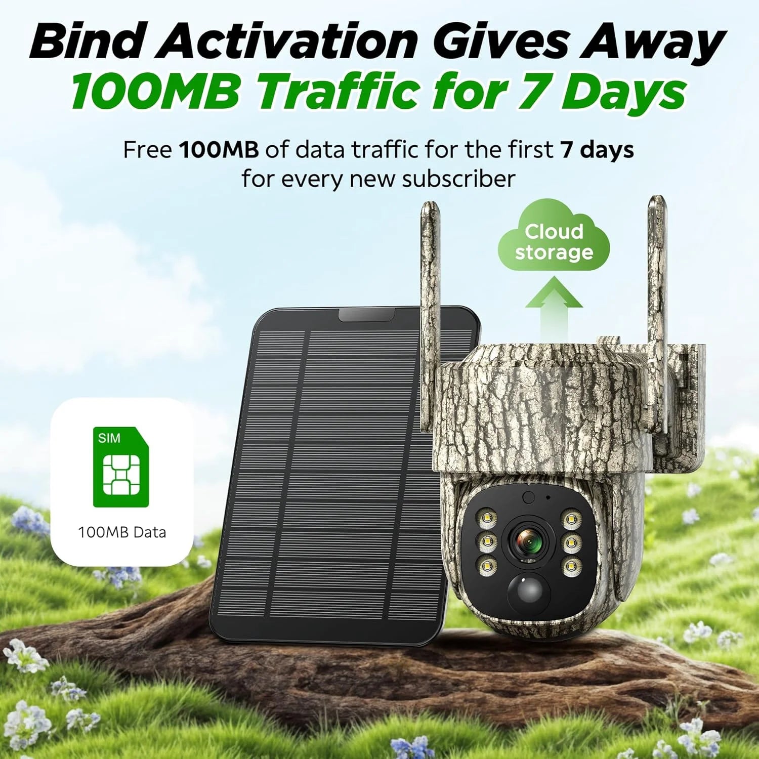 4G LTE Cellular Trail Camera 2 Pack, Built-In SIM Card Hunting Game Cameras 7800Mah Solar Battery 360° View Auto Tracking Motion Activated