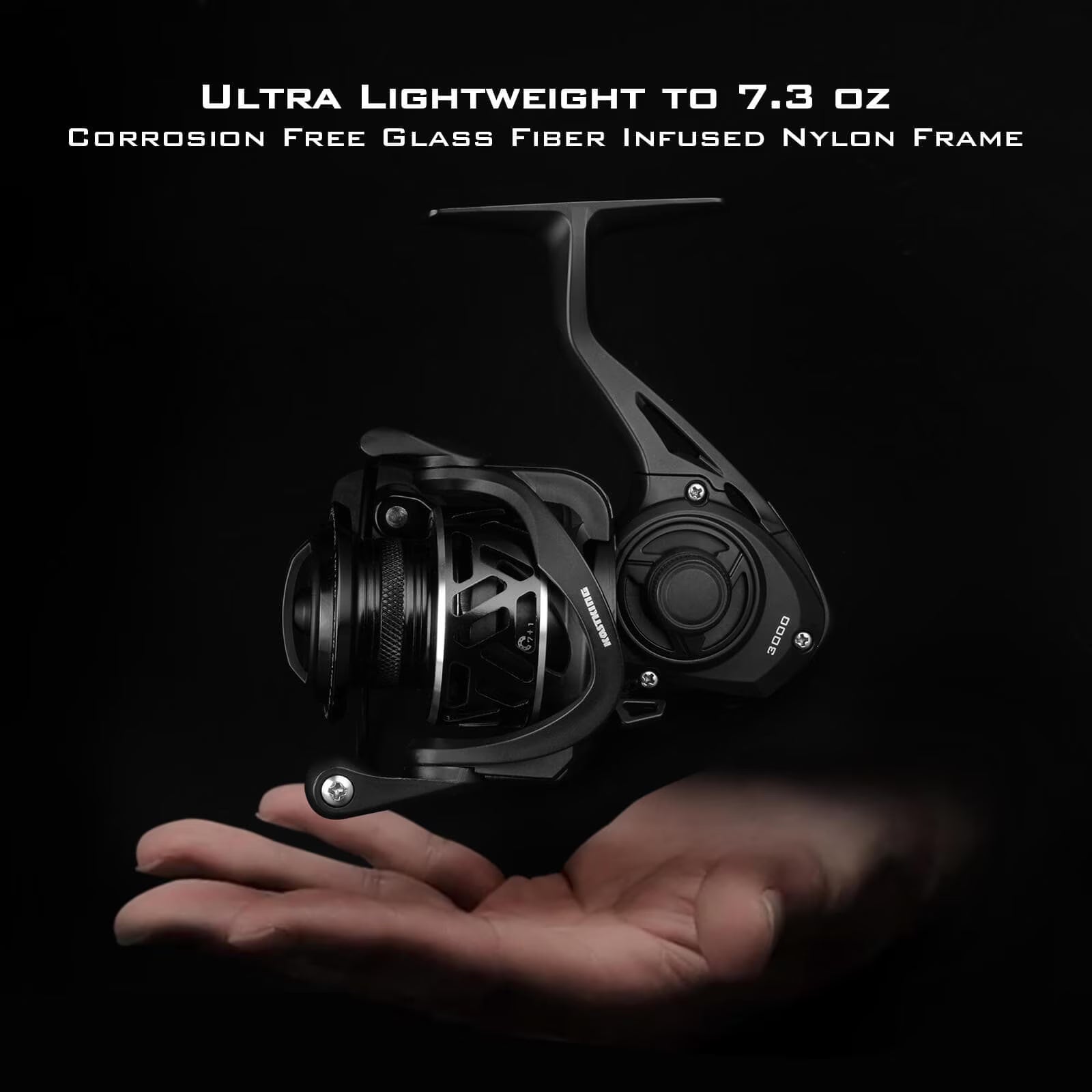 Zephyr Spinning Reel Graphite Frame 5.2:1 Gear Ratio 7+1 Ball Bearings Fresh and Saltwater-Black 2000
