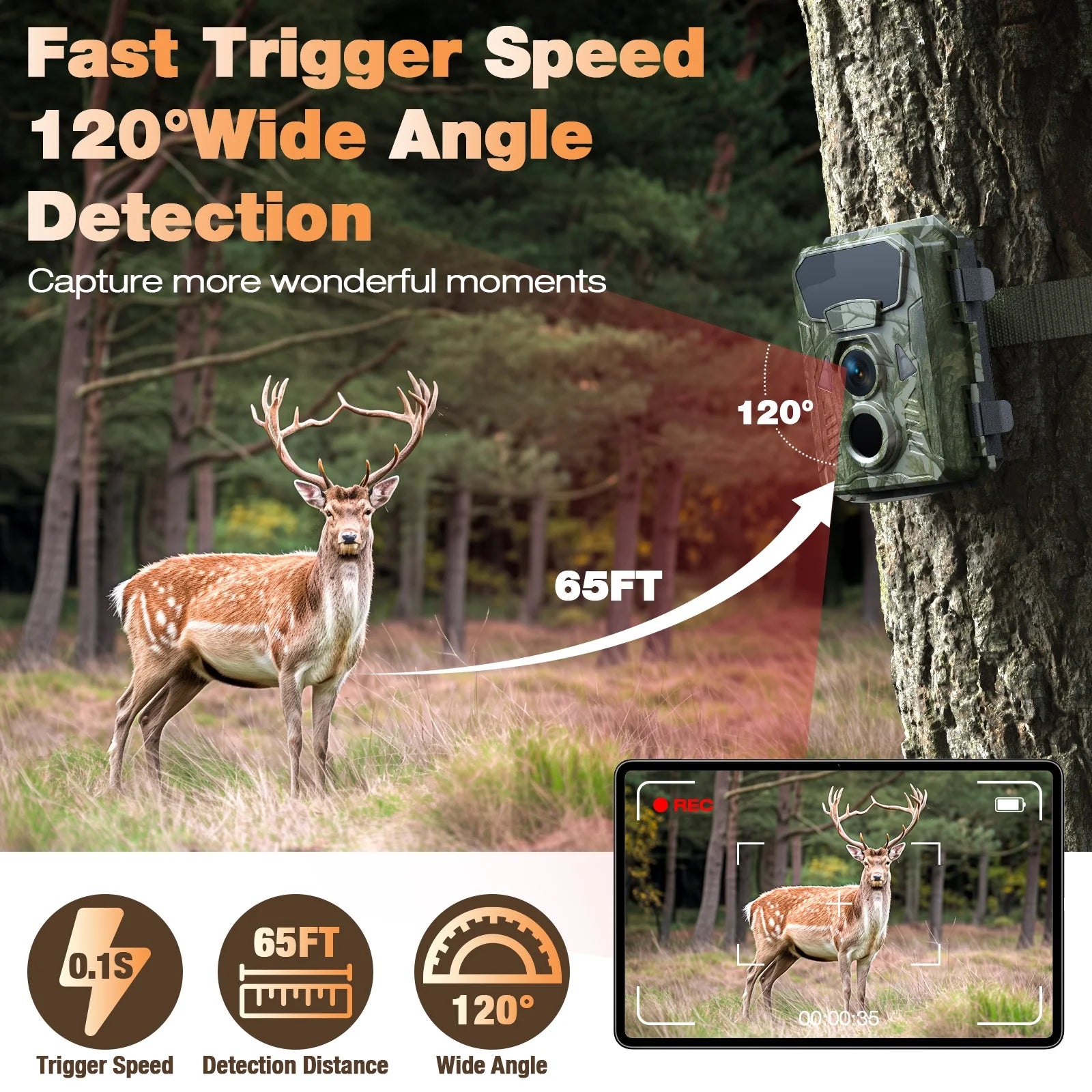Trail Camera 48MP 4K HD Deer Game Camera Infrared Night Vision Waterproof Motion Activated Wildlife Scouting Hunting Trail Cam with 120°Wide Angle Lens 2.0" LCD Screen