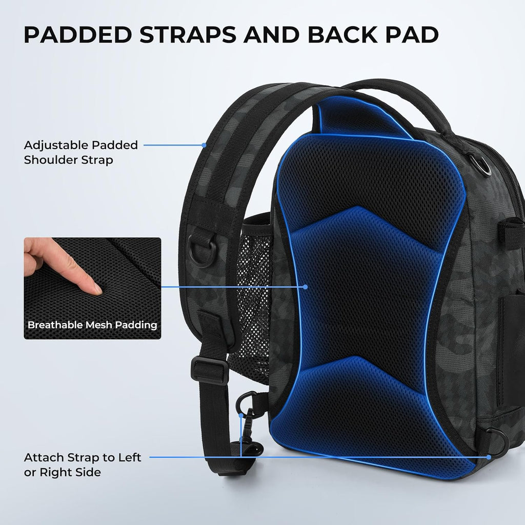 Kast King Baitspace Fishing Sling Bag, Fishing Backpack with Rod Holder