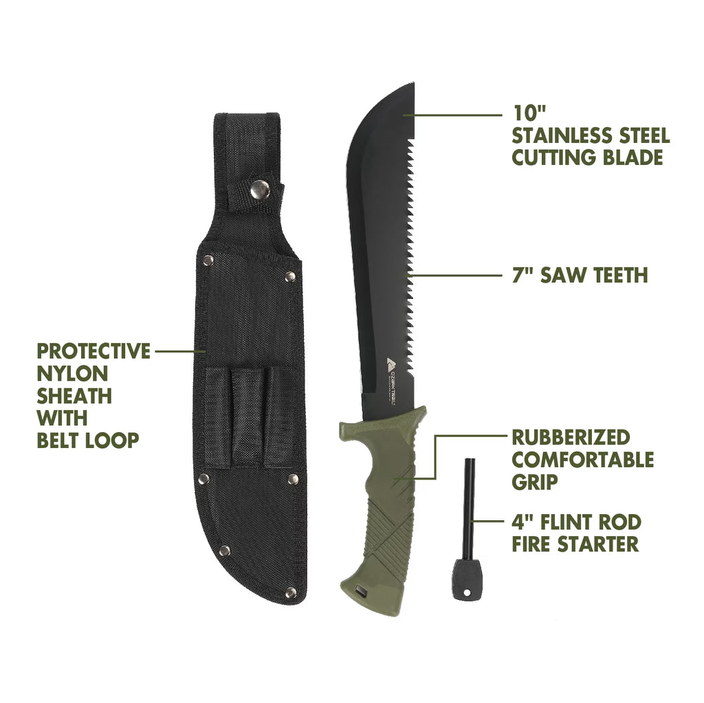 10" Sawtooth Machete with Sheath and Fire Starter
