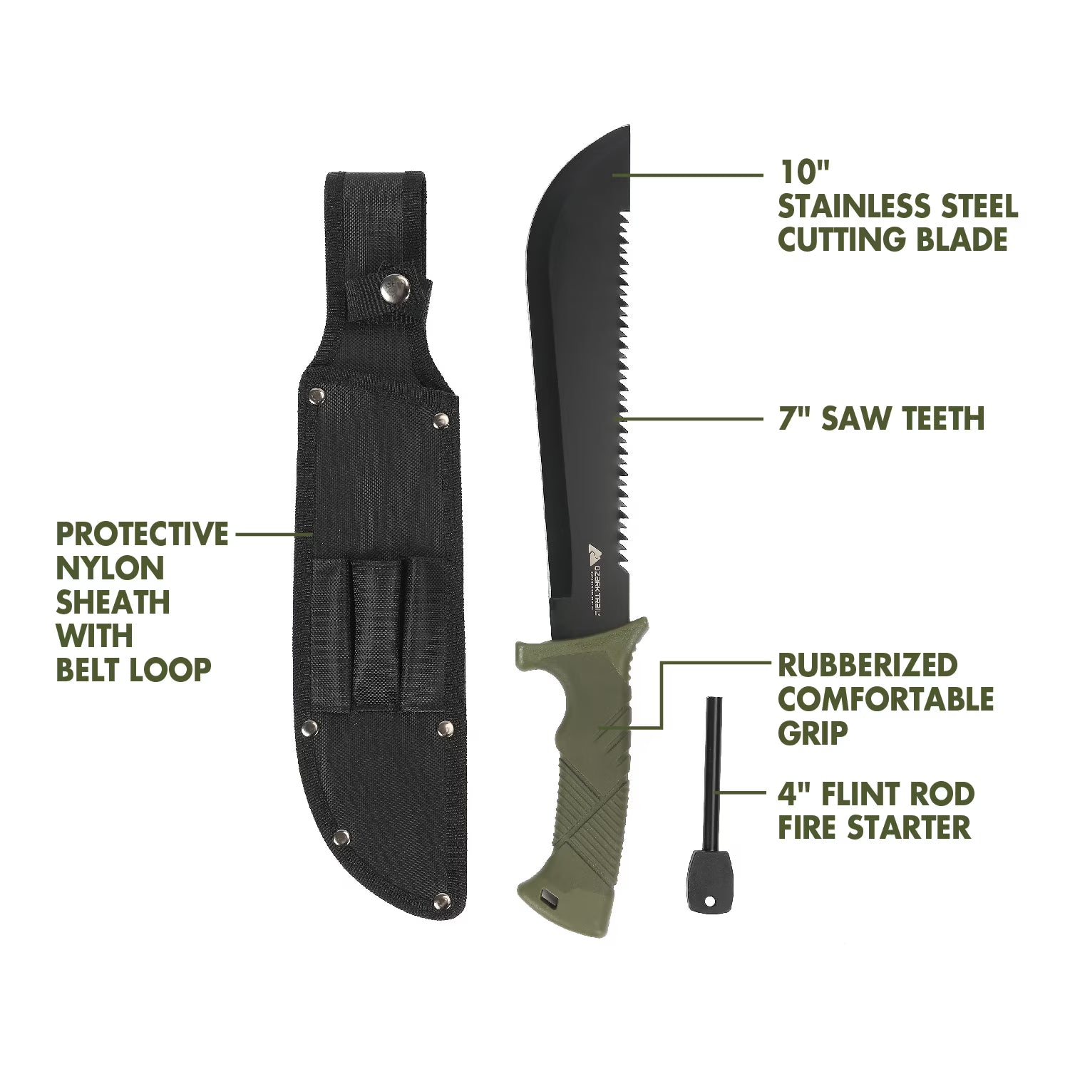 10" Sawtooth Machete with Sheath and Fire Starter