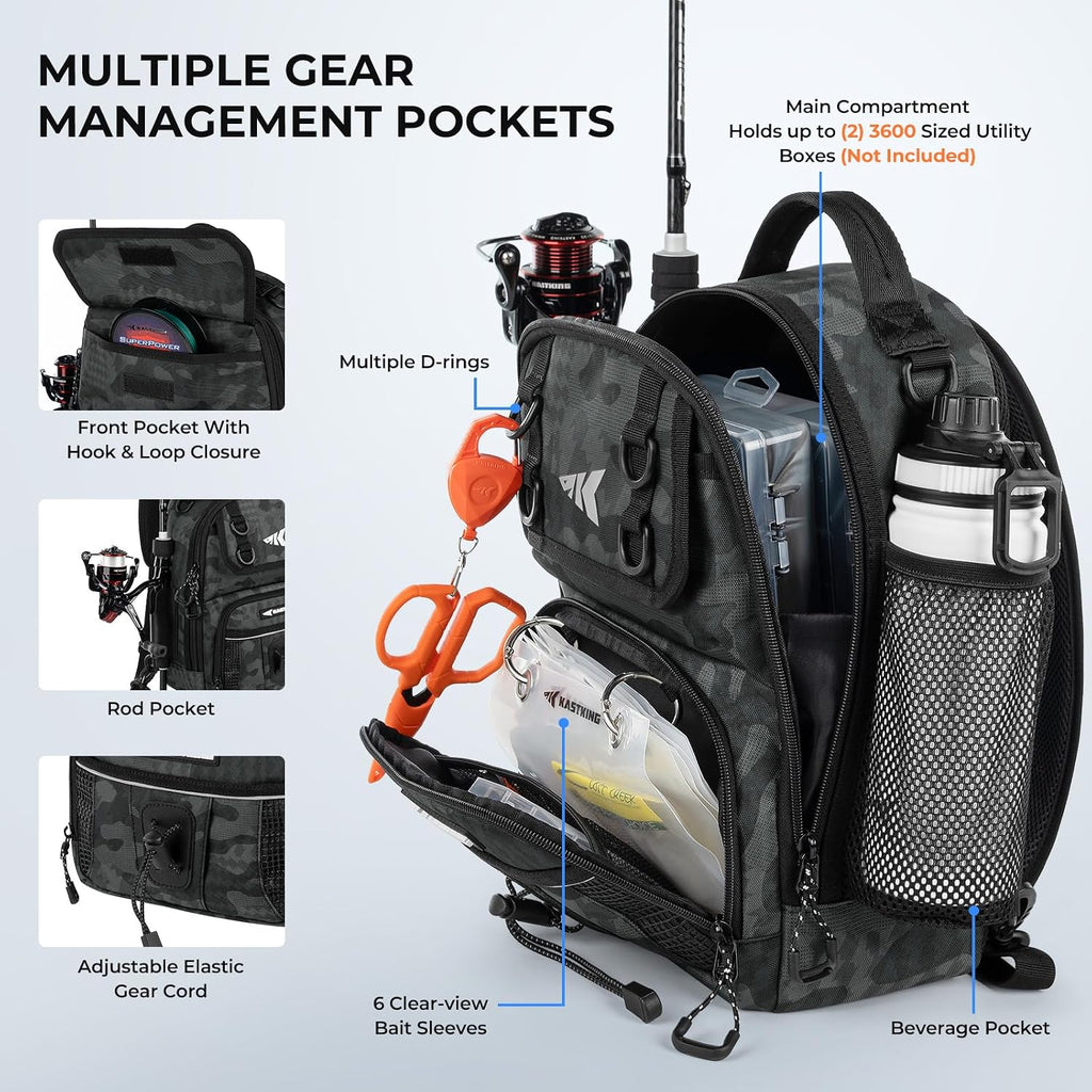 Kast King Baitspace Fishing Sling Bag, Fishing Backpack with Rod Holder