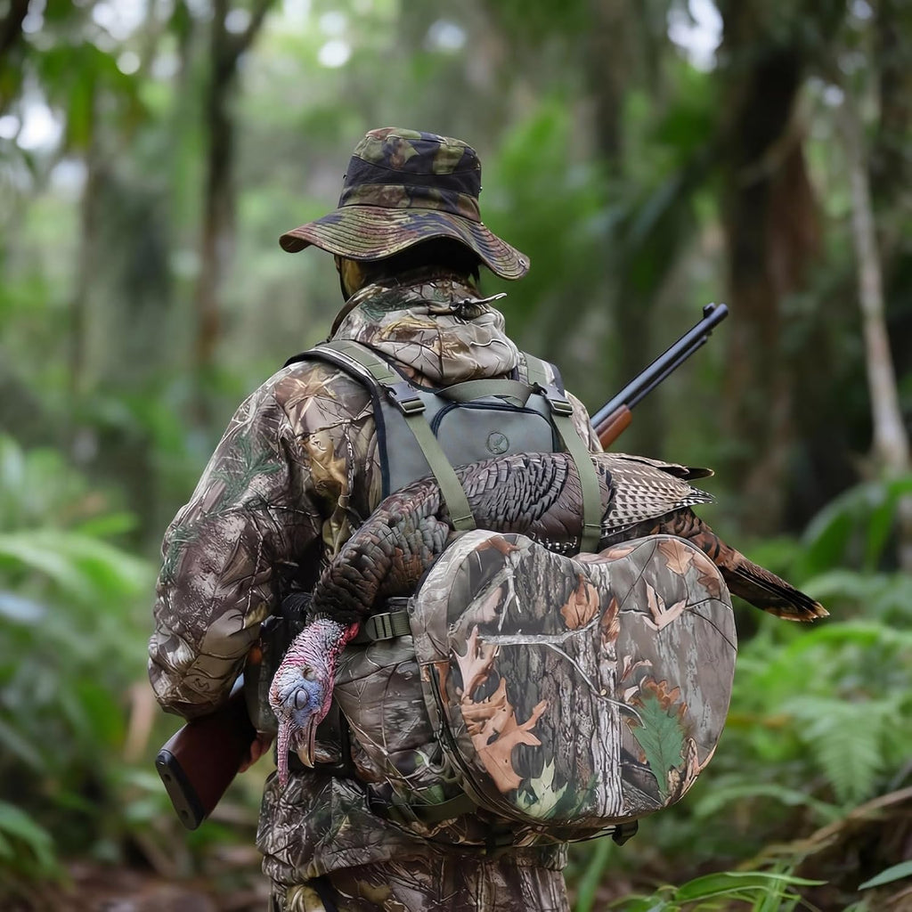 Turkey Vest with Seat, Lightweight Camo Turkey Hunting Vest with Game Pouch for Men Women, Turkey Hunting Gear Accessories(3L Water Bladder Compatible)