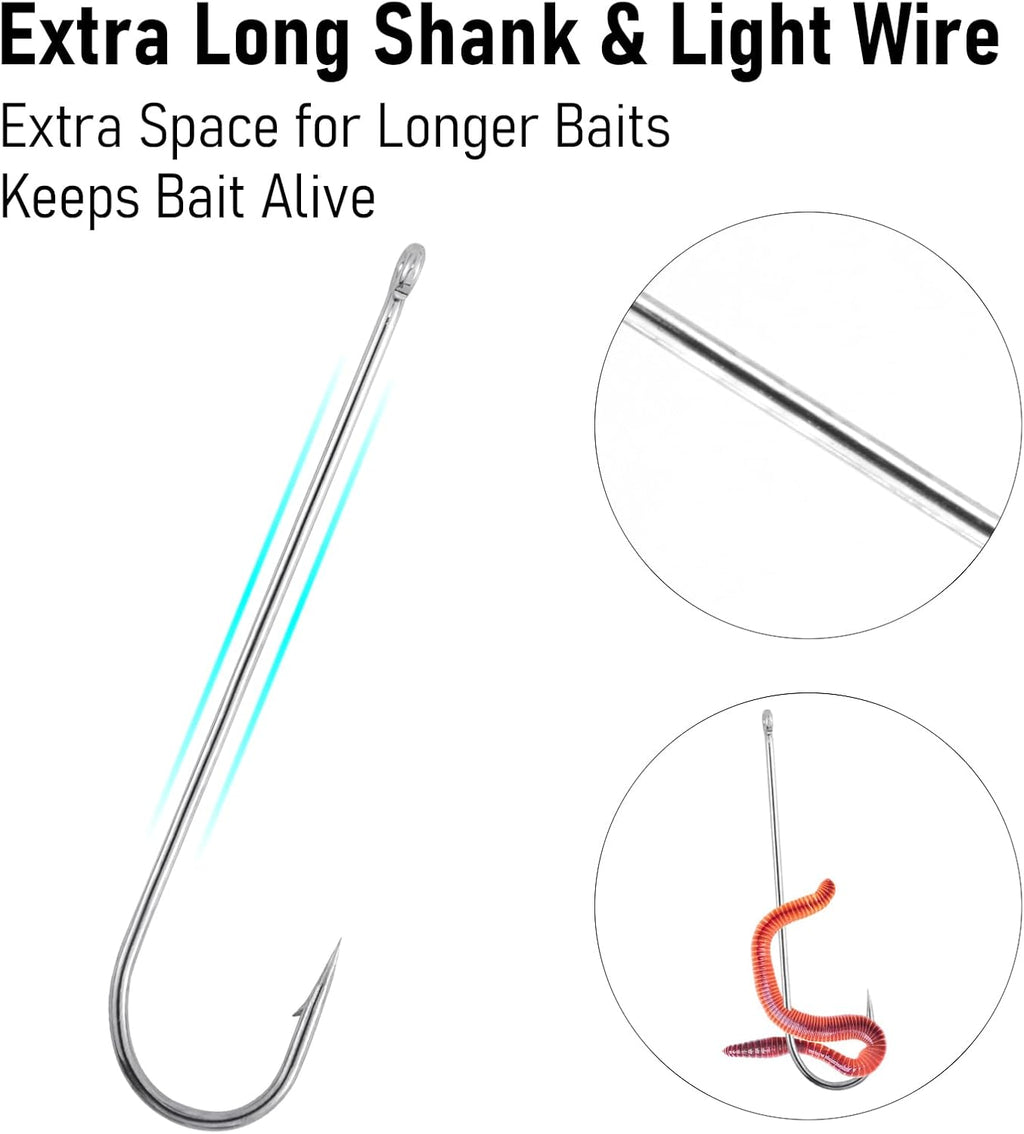 100 Pack Extra Long Shank Aberdeen Fishing Hooks - Perfect for Crappie, Bass, Bream, Bluegill & Panfish!