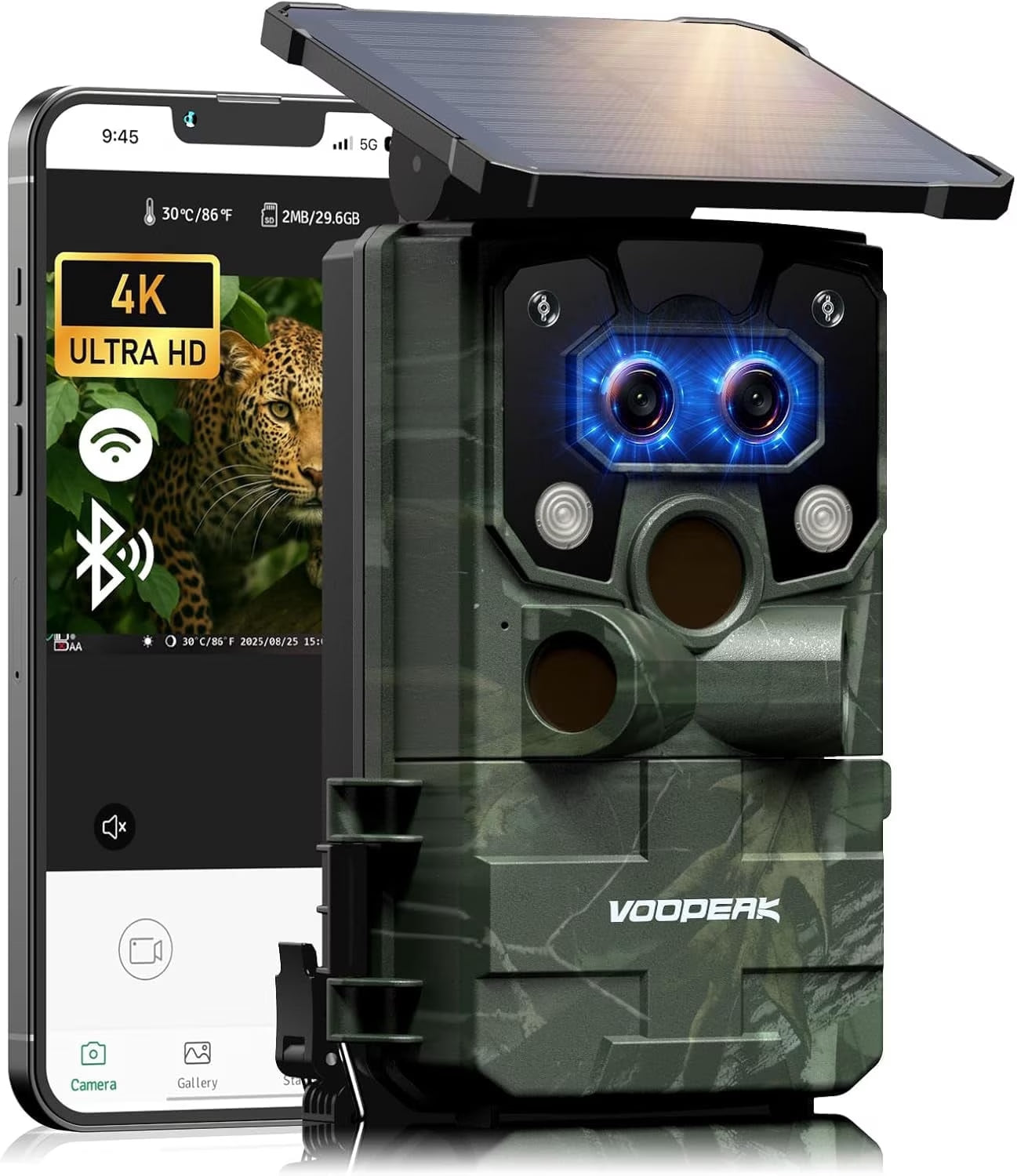 Solar Trail Camera 4K 60MP Dual Lens Wifi 5200Mah Battery Game Camera Starlight Night Vision for Wildlife Hunting Monitoring