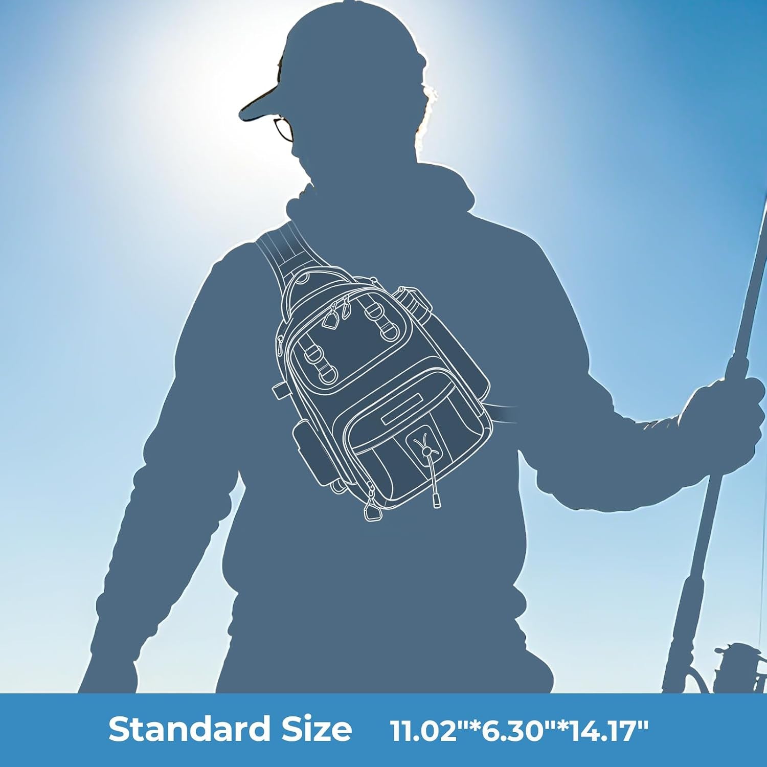 Kast King Baitspace Fishing Sling Bag, Fishing Backpack with Rod Holder
